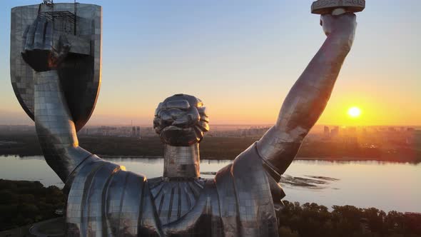 Monument Motherland in the Morning. Kyiv, Ukraine. Aerial View alt