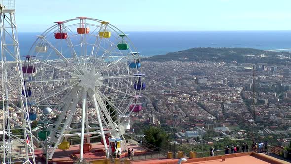 Tibidabo Amusement Park at the top of Mount Tibidabo in Barcelona, Spain.