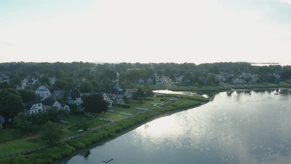 Aerial Drone Shot Ascending to Reveal a Suburban Coastline Neighborhood (Norwalk, Connecticut) alt