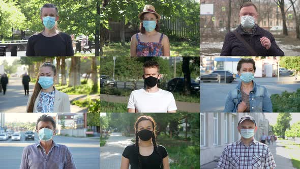 Different People in Medical Masks on the Street