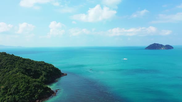 Aerial seascape of idyllic coastline beach time by blue green sea with clean sand background of a da alt