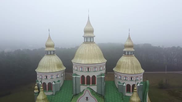 Church Strong Fog Morning Aerial View