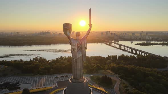 Monument Motherland in the Morning. Kyiv, Ukraine. Aerial View alt