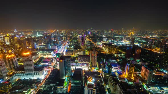 time lapse of Bangkok city downtown and road traffic at night in Thailand , Cityscape