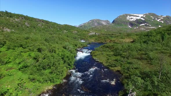 Beautiful waterfall in Norway, aerial footage alt