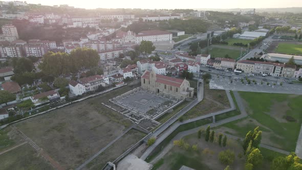 Aerial wide view of Santa Clara Gothic Monastery at Coimbra City - Portugal