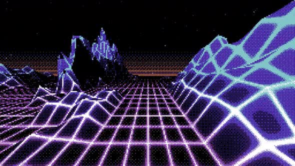 Looped Dithered Retro Landscape with Low Poly Terrain