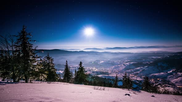 Moon and Stars Time Lapse in Carpathian Mountains alt