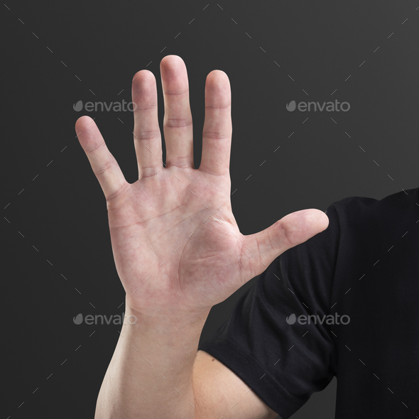 Premium Photo  Palm of a male hand showing five fingers pointing up