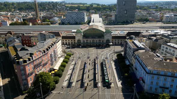 The Trams and Public Transport of Basel at Central Station in Basel Switzerland  View From Above alt