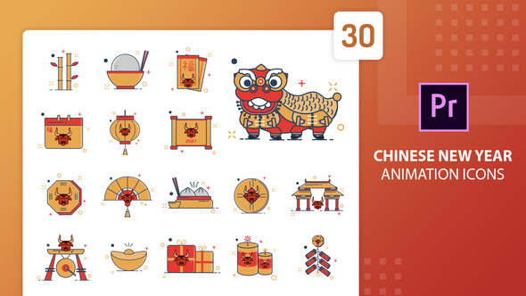 Chinese New Year Animation Icons | Premiere Pro MOGRT
