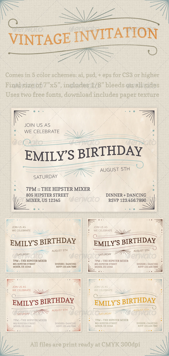 Vintage Invitations - Cards & Invites Print Templates