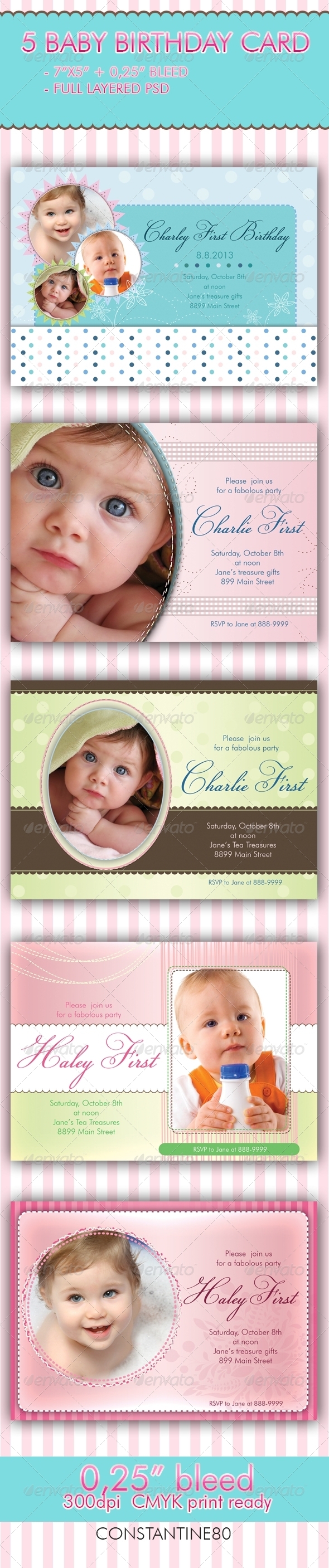 5 Baby Birthday Card - Invitations Cards & Invites