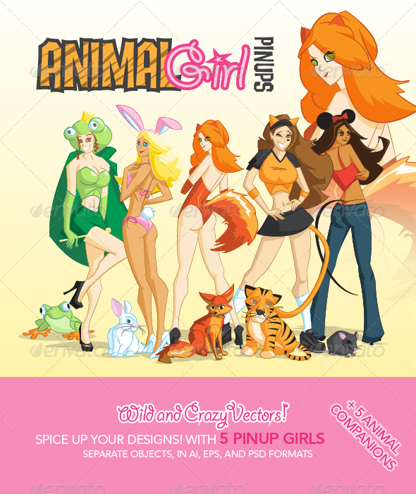 Animal Girl Pinup Vectors - People Characters