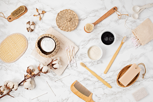 Zero Waste. Eco Friendly Bathroom And Kitchen Accessories On A Beige  Background. Flat Lay, Top View. Stock Photo, Picture and Royalty Free  Image. Image 146289118.