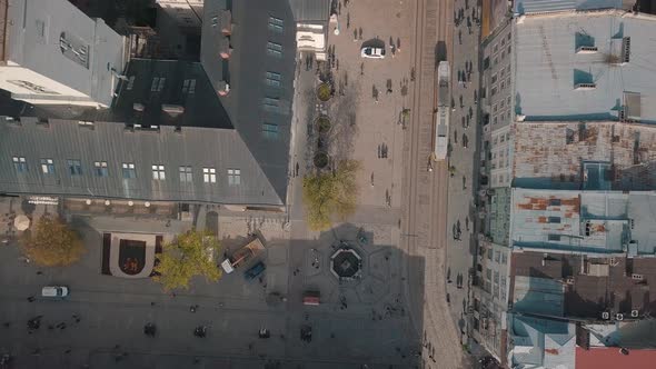 Aerial City Lviv, Ukraine. European City. Central Part of Old City. Town Hall alt