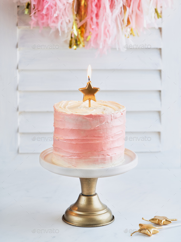 Happy birthday cake shot on a white light background Stock Photo by  milabond