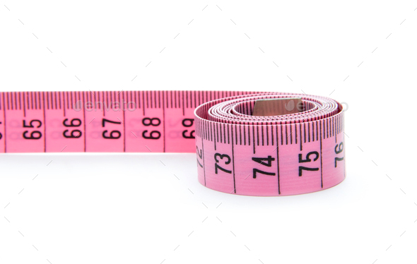 Pink Measuring Tape On The White Background Stock Photo, Picture