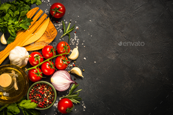 Food cooking background on black table. Stock Photo by Nadianb | PhotoDune