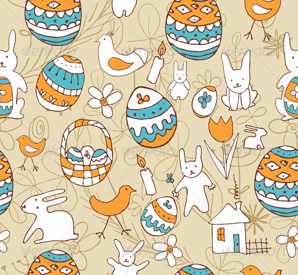 Easter Child Scribbles Seamless Background - Backgrounds Decorative