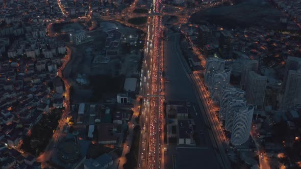 Long Highway or Freeway at Night in Istanbul Financial District City Endless Intro the Distance with alt