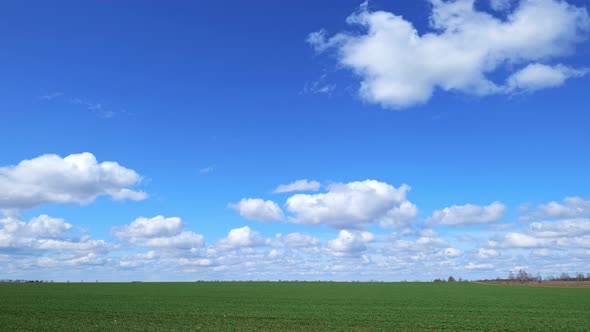 Time Lapse of the Sky Over a Green Field in Spring