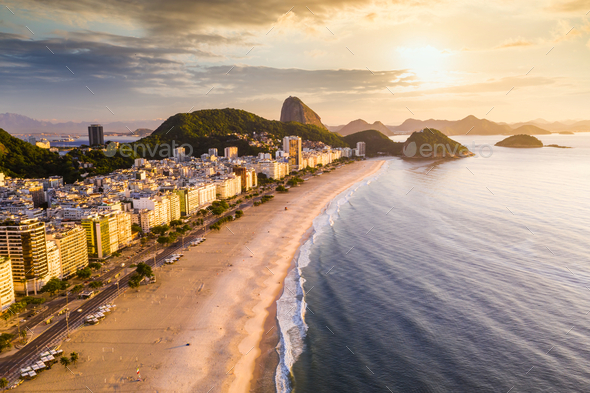 Panorama Of Rio De Janeiro At Twilight Brazil Copacabana Beach At Sunset Stock Photo By Antonpetrus