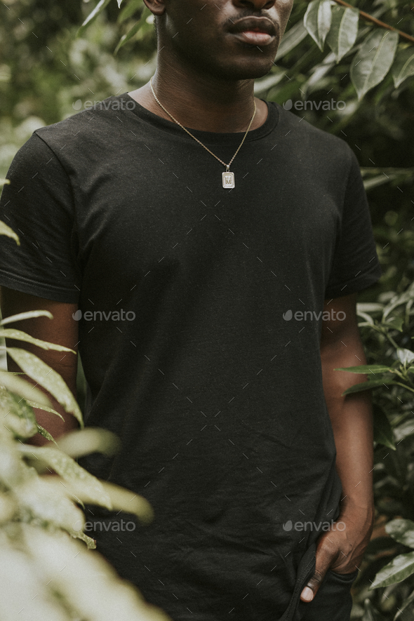 Download African American Man In Black T Shirt Mockup Outdoors Stock Photo By Rawpixel