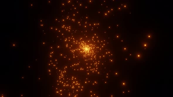 Emergence and spread of orange particles from center. Explosion of elementary alt