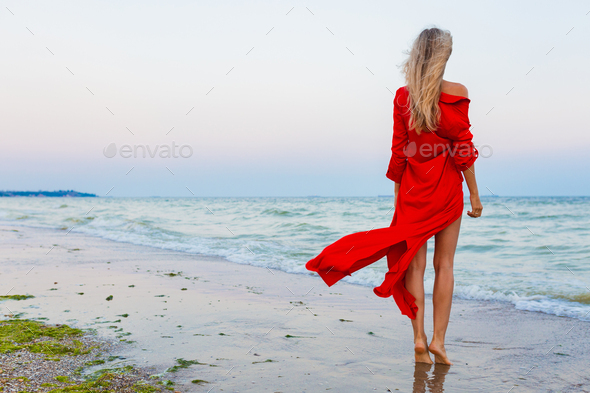 red dress on beach