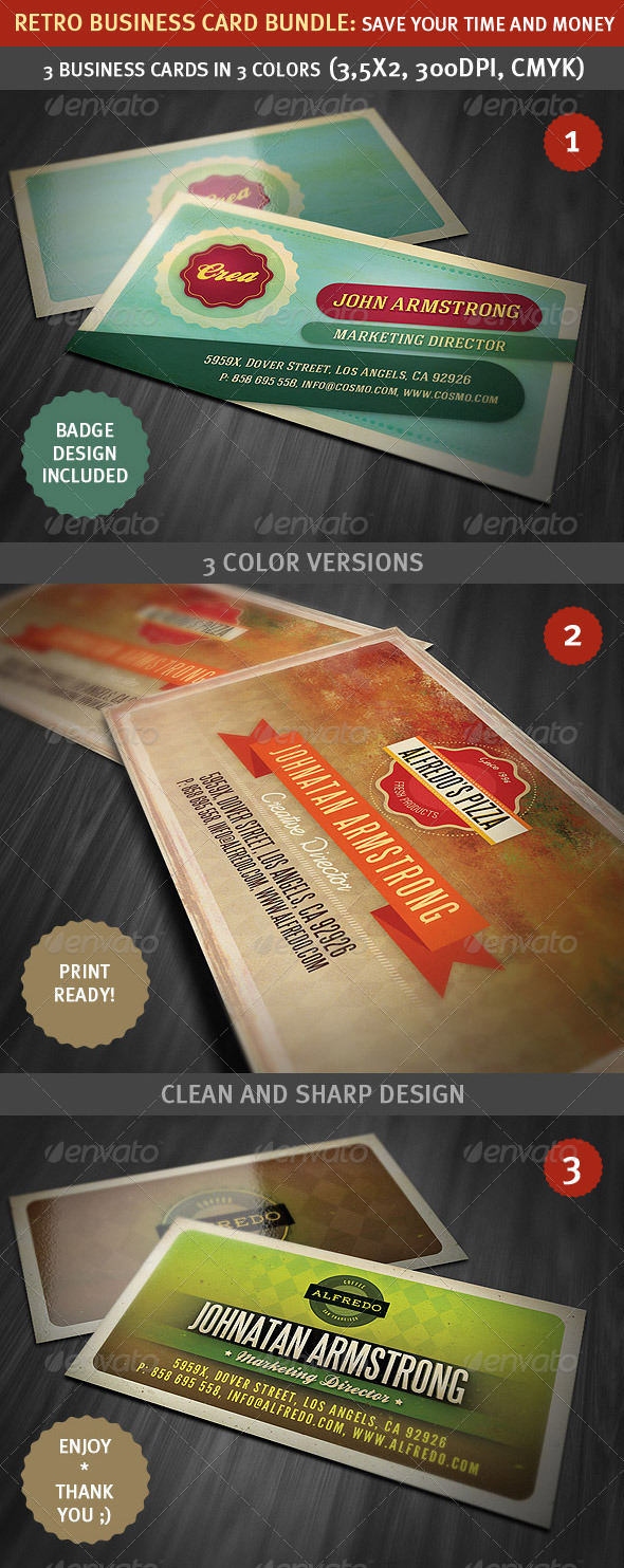 Retro Style Business Cards Bundle - Retro/Vintage Business Cards