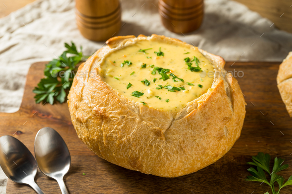 Broccoli Cheese Soup in Bread Bowls (VIDEO) 