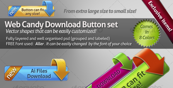 Web candy download button set - Buttons Web Elements