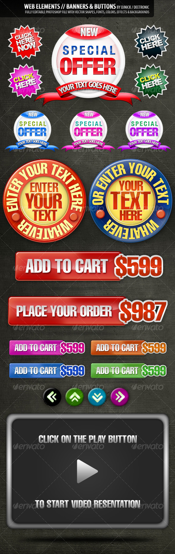 Web Elements: Banners & Buttons layered PSD - Web Elements