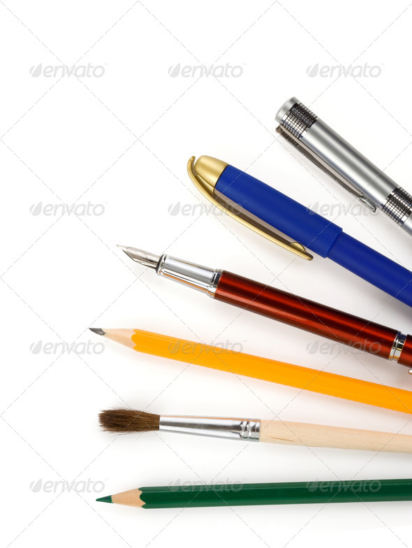 pens and pencils isolated on white - Stock Photo - Images