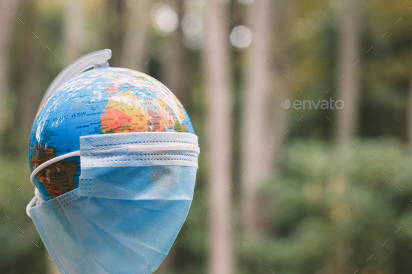 Earth Globe with medical masker