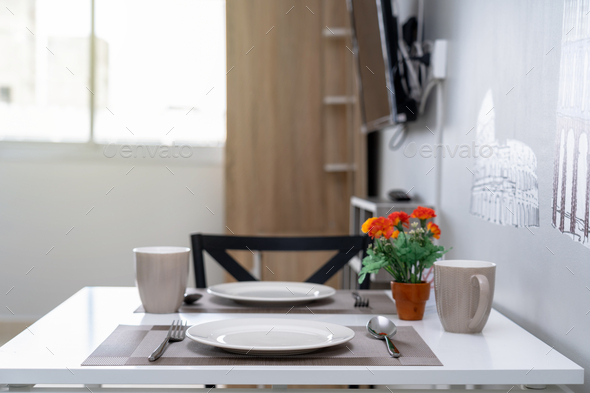 Luxury Interior living room and Dining table, Studio room type of condominium or apartment