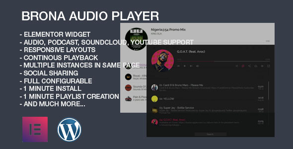 Brona Audio Player With Playlist Elementor Widget