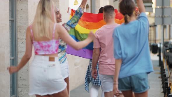 A back view of a group of people for lgbt rights alt