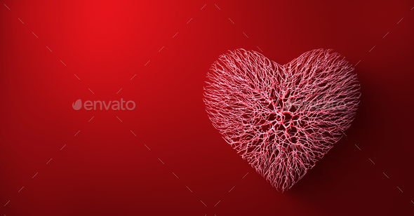Heart made of veins or red wires connected. Valentine's day and love