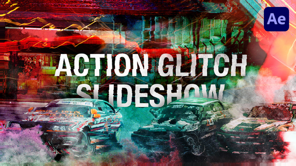 Action Glitch Slideshow Video Displays template preview