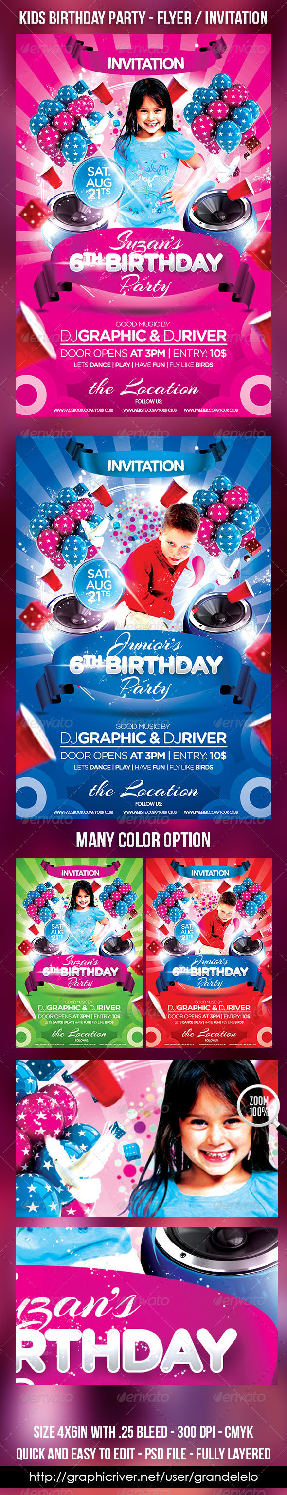 Kids Birthday Cake Flyer Invitation - Clubs & Parties Events