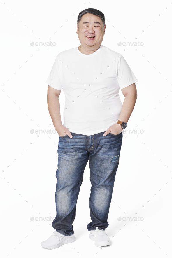Men's white t-shirt and plus fashion full body studio shot by Rawpixel