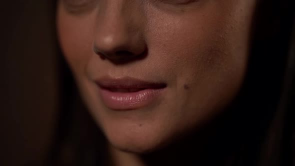 Sexy Lips of Young and Beautiful Woman, Closeup View of Face Details alt