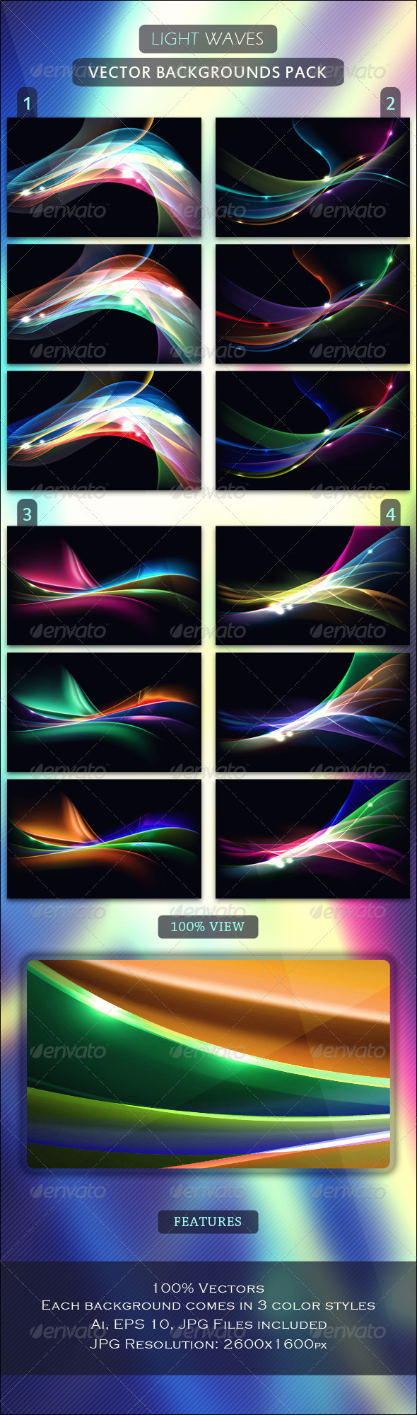 Light Waves - Vector Backgrounds Pack - Backgrounds Decorative