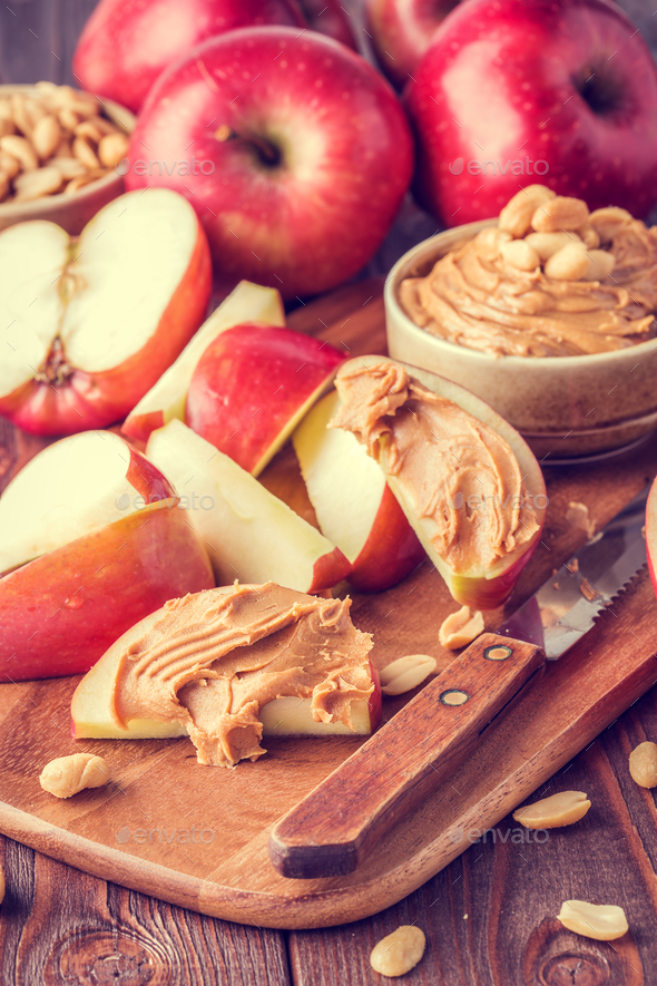 Red apples and peanut butter for snack