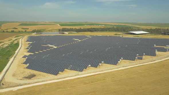 View of solar power panels in a desert