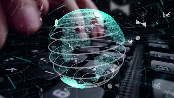 Man Working on Computer with Graphic of Business Data Analytic Modernization alt