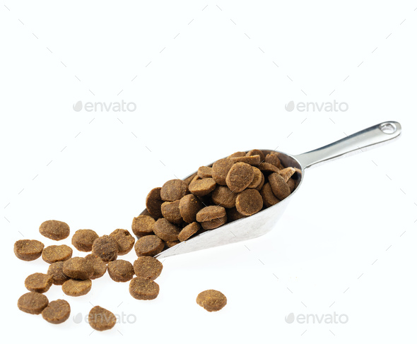 Pet food concept. Scoop with pet food, cut out and isolated on white background. - Stock Photo - Images