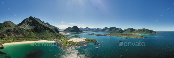 Panorama Beach Lofoten archipelago islands beach - Stock Photo - Images